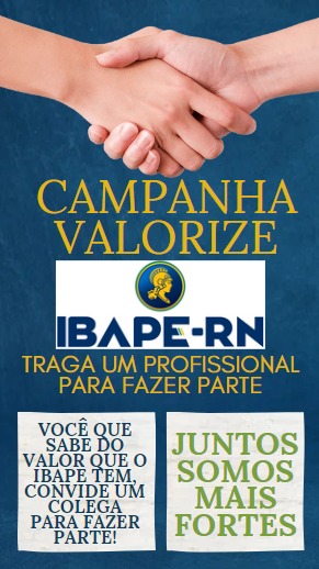 Nós, que fazemos parte do IBAPE/RN, temos um grande valor na sociedade: somos profissionais capacitados e qualificados a desempenhar e fortalecer as áreas de Avaliações e Perícias. 
Por essa razão, sabendo da importância que nosso instituto tem, queremos lhes convidar a fazer parte da nossa campanha VALORIZE O IBAPE/RN. 
Convide antigos associados a retornarem. 
Você faz parte da história e fortalece o respeito que o IBAPE/RN tem a nível estadual e nacional.
Vamos juntos fortalecer mais ainda nosso instituto.